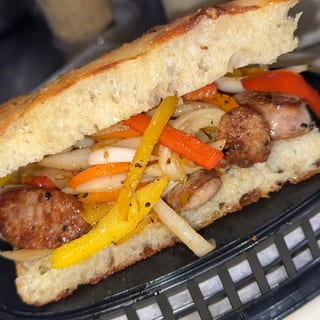 Sausage Peppers and Onions on Focaccia