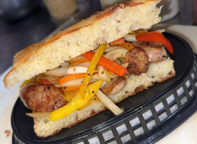 Sausage Peppers and Onions on Focaccia.